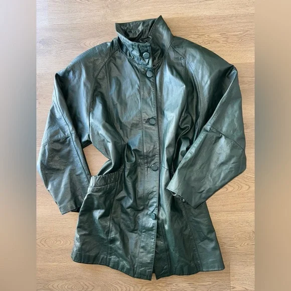 Vintage PELLE New York Milano Green Leather Women’s Coat Jacket-Size Medium - Picture 2 of 15